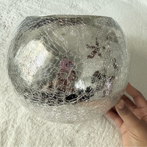 Ethereal Silver Glass Art Bowl with Vintage Texture - Picture 1 of 5